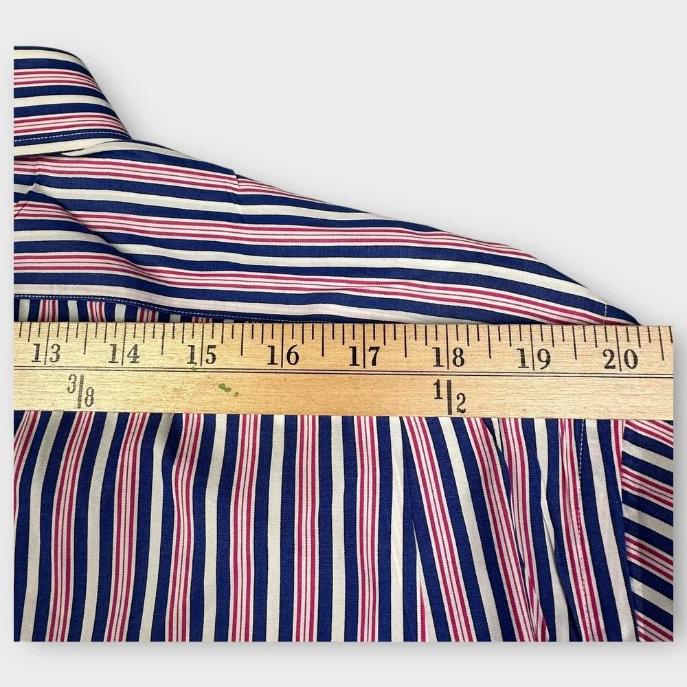 Polo Ralph Lauren Shirt Mens XL 17.5 Blue Pink White Striped Regent Classic VTG‎